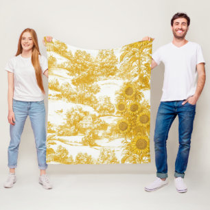 Golden French Country Sunflower Toile Pattern Fleece Blanket