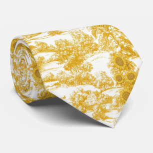 Golden French Country Sunflower Toile Pattern Neck Tie