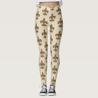 Golden French Fleur de Lis Pattern Leggings