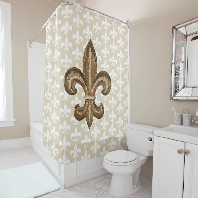 Golden French Fleur de Lis Shower Curtain (In Situ)