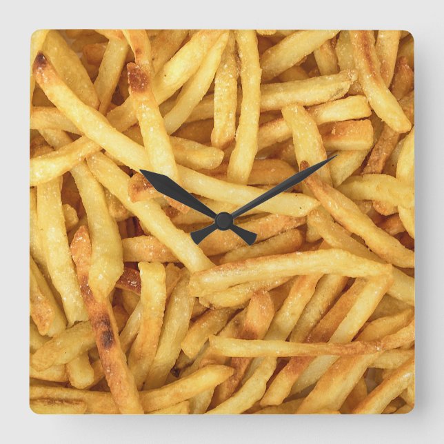 Golden French Fries Square Wall Clock (Front)