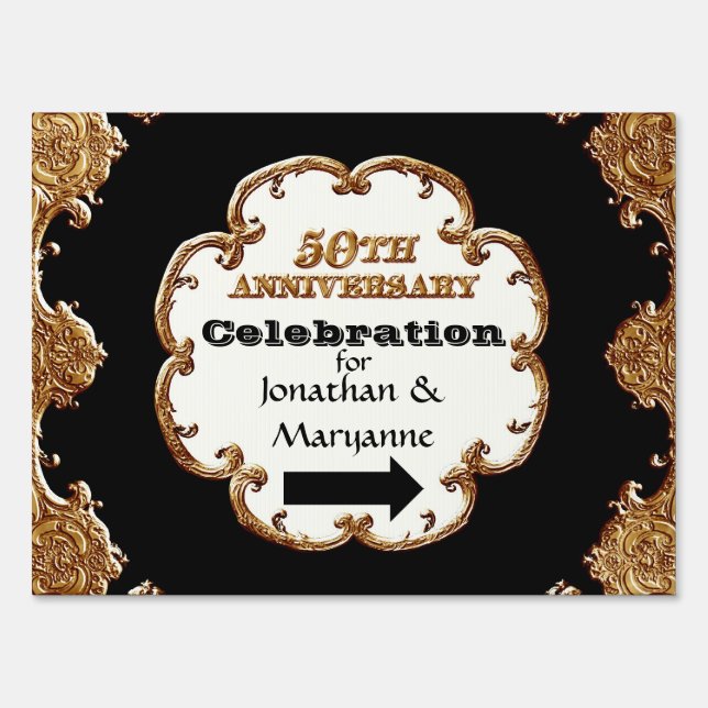 Golden French Swirl Event Signs 50th Anniversary (Front)