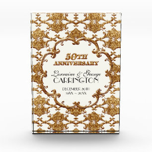 Golden French Swirl Plaque Award 50th Anniversary