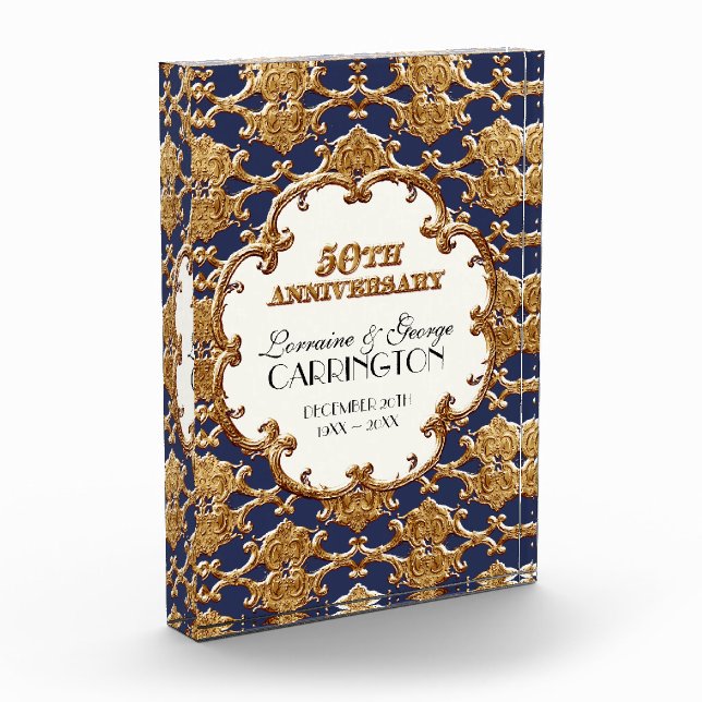 Golden French Swirl Plaque Award 50th Anniversary (Left)