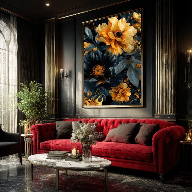 Golden Fringed Watercolor Blooms Poster (Creator Uploaded)