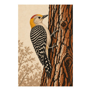 Golden-fronted Woodpecker in South Texas Woodcut A Poster