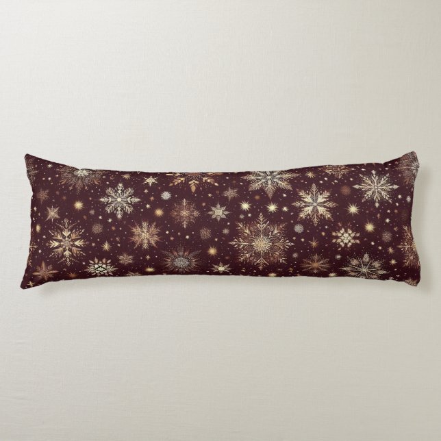 Golden Frost: Festive Snowflake Wonderland Body Pillow (Front)