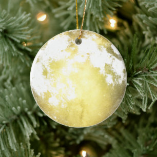 Golden Full Moon Christmas Holiday Ceramic Ornament