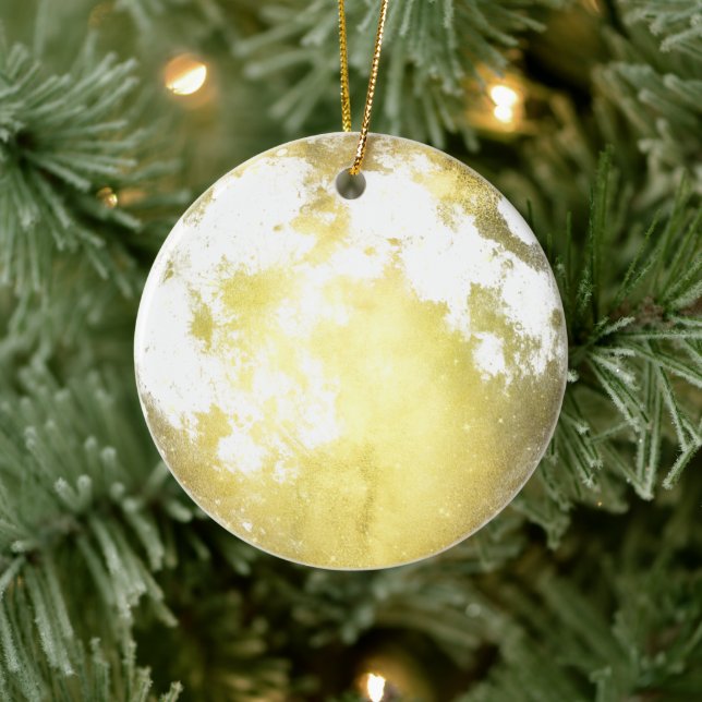 Golden Full Moon Christmas Holiday Ceramic Ornament (Tree)