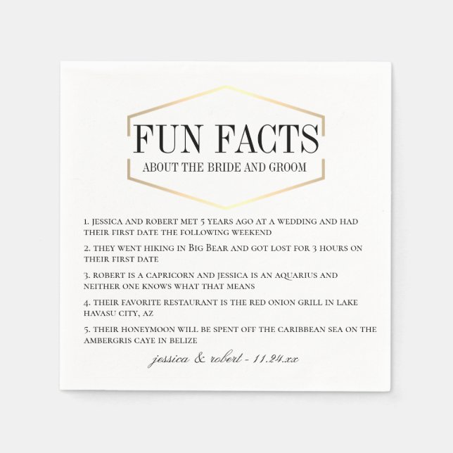 Golden Fun Facts Personalized Paper Napkins (Front)