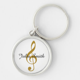 golden g-clef musical note personalized keychain