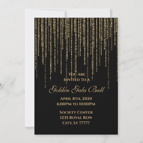 Golden Gala Ball Prom 8th Grade Dance Black Invitation