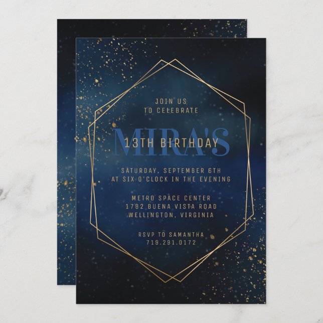 Golden Galaxy Birthday Invitation (Front/Back)