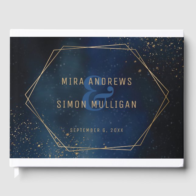 Golden Galaxy Wedding Invitation Guest Book (Front)