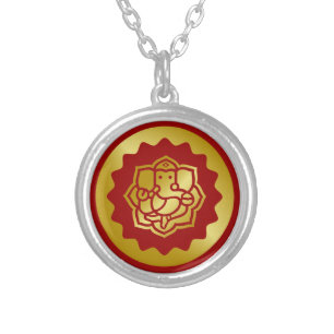 Golden Ganesha Design Silver Plated Necklace