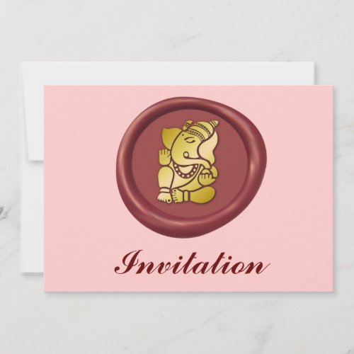 Golden Ganesha On Red Wax Seal Invitation