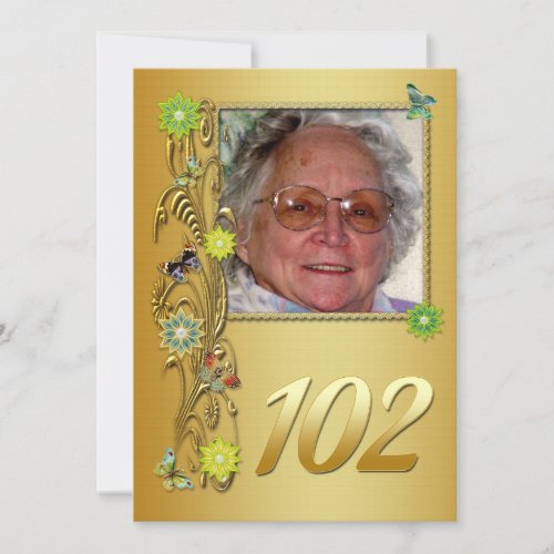Golden Garden 102nd Birthday party invitation