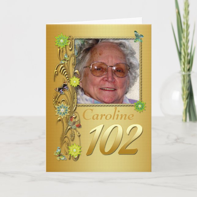 Golden Garden 102nd Photo Birthday Card (Front)
