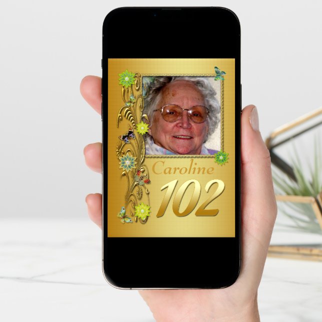 Golden Garden 102nd Photo Birthday Card (Front Digital)