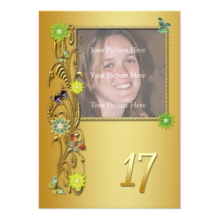 Golden Garden 17th Birthday party invitation