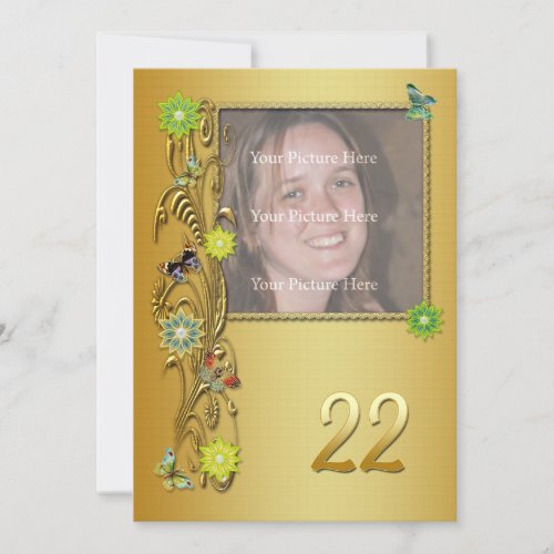 Golden Garden 22nd Birthday party invitation