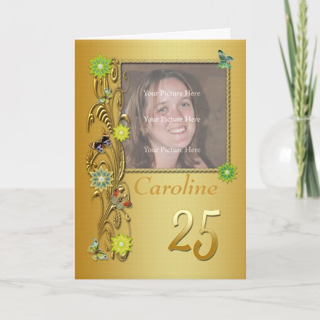 Golden Garden 25th Photo Birthday Card (Front)