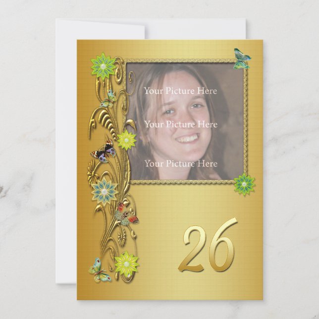 Golden Garden 26th Birthday party invitation (Front)
