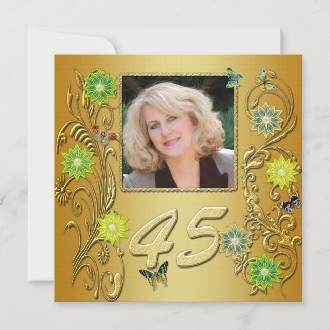 Golden Garden 45th Birthday party invitation (Front)