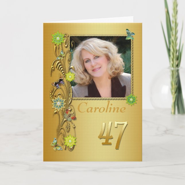 Golden Garden 47th Photo Birthday Card (Front)