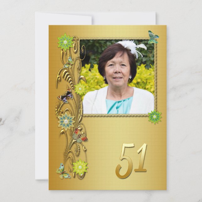 Golden Garden 51st Birthday party invitation (Front)