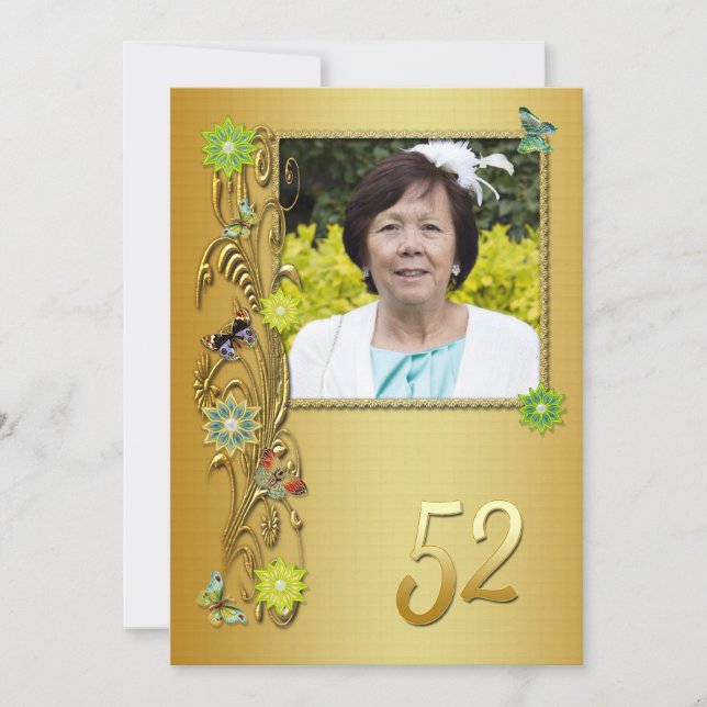 Golden Garden 52nd Birthday party invitation (Front)
