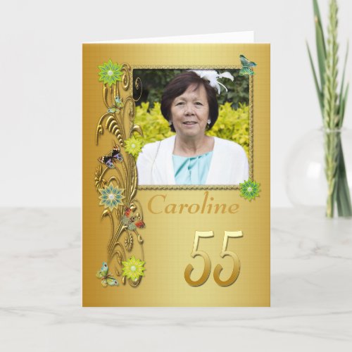 Golden Garden 55th Photo Birthday Card