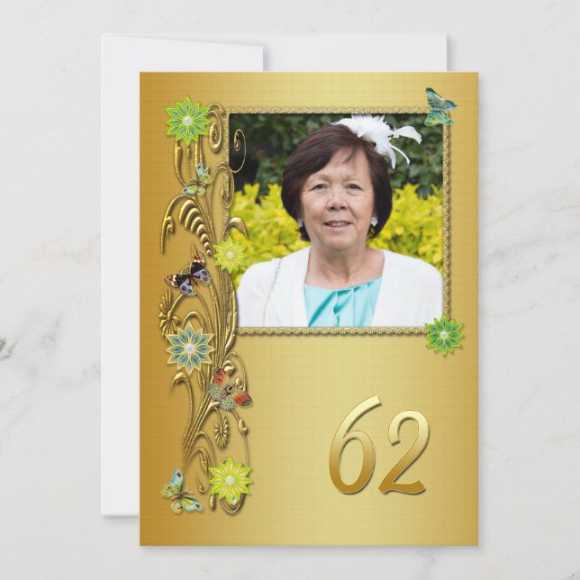 Golden Garden 62nd Birthday party invitation (Front)