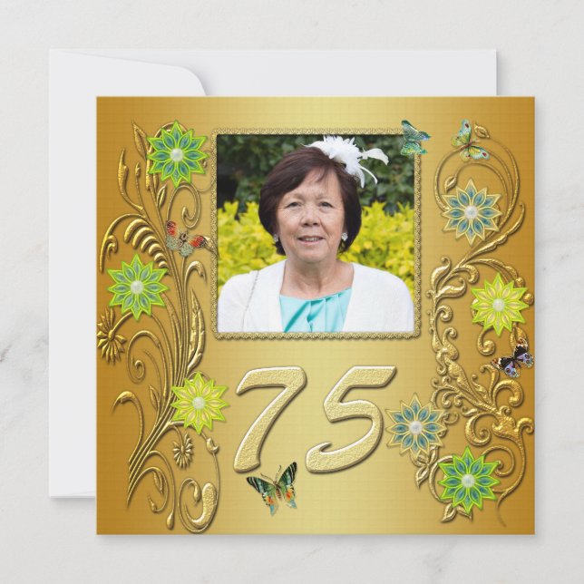 Golden Garden 75th Birthday party invitation (Front)