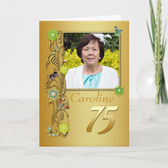 Golden Garden 75th Photo Birthday Card (Front)