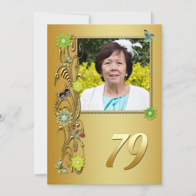 Golden Garden 79th Birthday party invitation (Front)