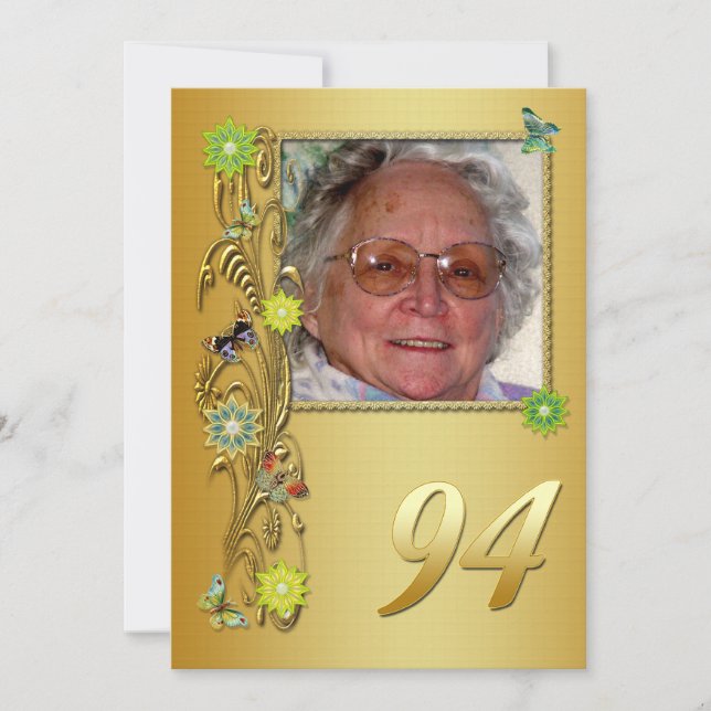 Golden Garden 94th Birthday party invitation (Front)