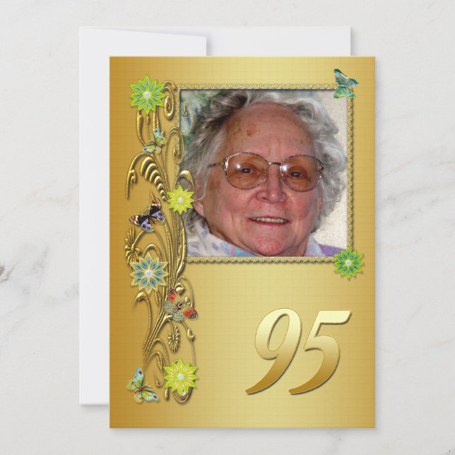 Golden Garden 95th Birthday party invitation (Front)