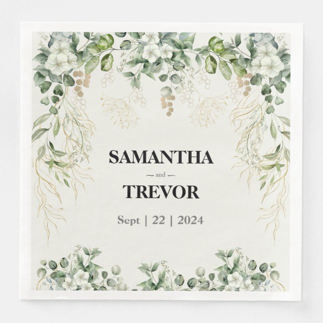 Golden Garden: Botanical Bliss Wedding Napkin (Front)