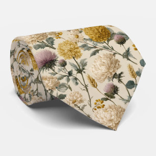 Golden Garden Chrysanthemum Wedding Neck Tie