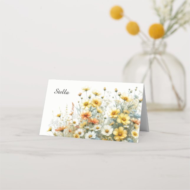 Golden Garden Flowers Table Place Card (Front)