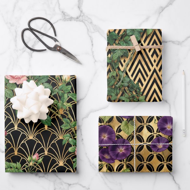 Golden Garden Trellis Wrapping Paper Sheets (Front)