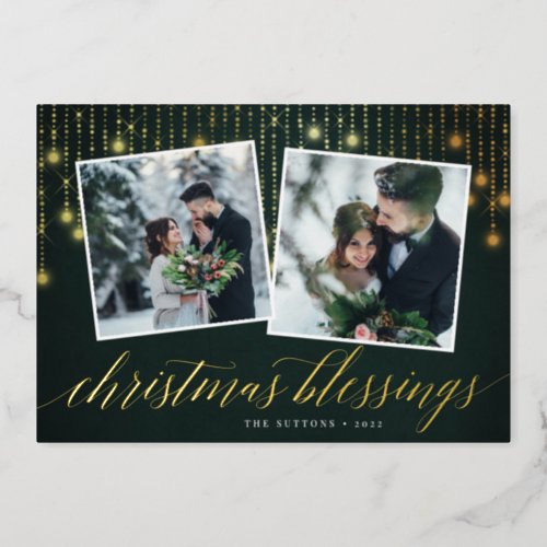 Golden Garland  Two Photo Foil Holiday Card