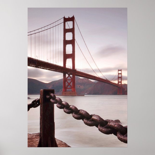 Golden Gate Bridge against mountains Poster (Front)