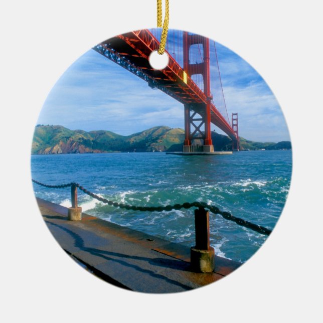 Golden Gate bridge and San Francisco Bay Ceramic Ornament (Front)
