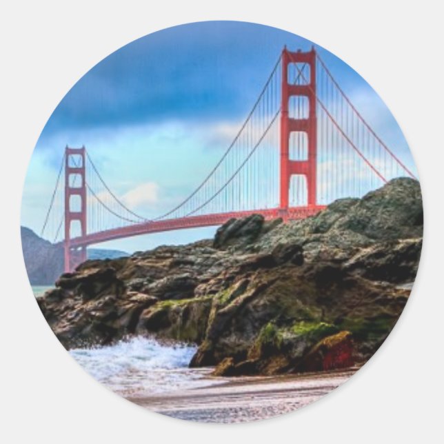 Golden Gate Bridge at sunset Classic Round Sticker (Front)