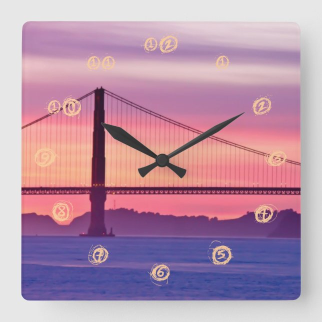 Golden Gate Bridge at Sunset Square Wall Clock (Front)