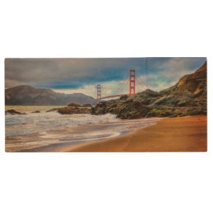 Golden Gate Bridge at sunset Wood USB Flash Drive