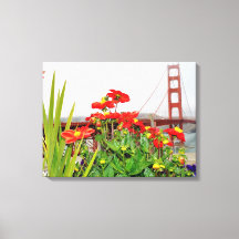 Golden Gate Bridge behind flowers