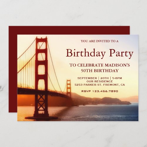 Golden Gate Bridge Birthday Party Invitation